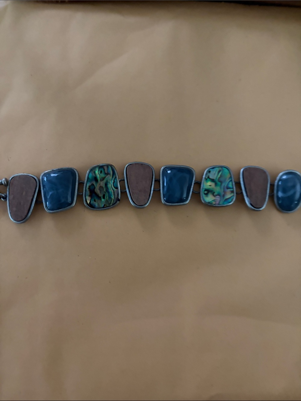 Source Unknown Multicolor Abalone and Brown Inlay Bracelet